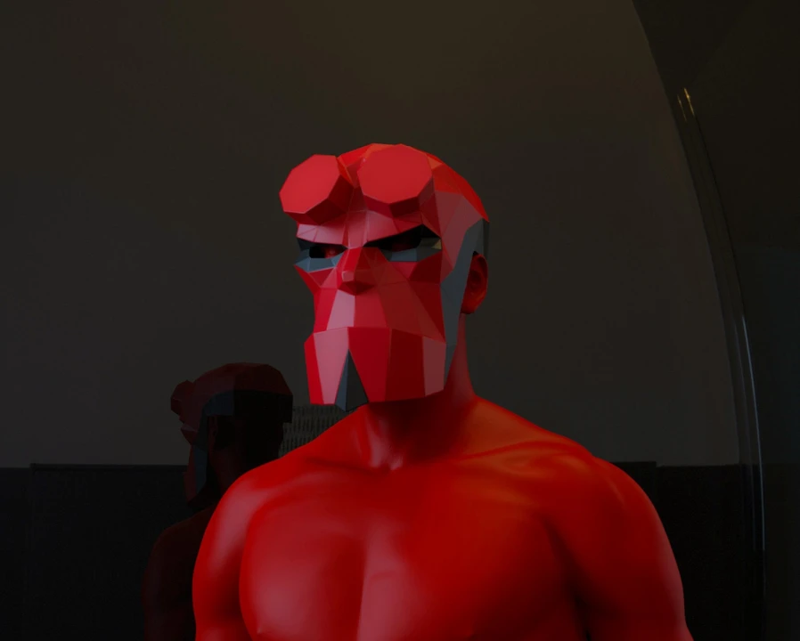 Hellboy Mask Papercraft, Lowpoly, Low poly Papercraft