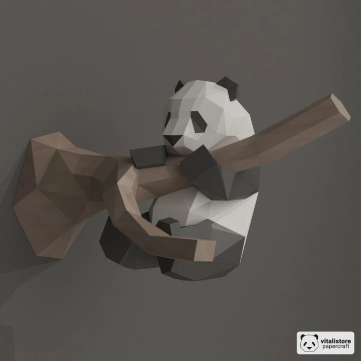 Funny Panda Papercraft, DIY Paper Sculpture, Wall Decor, Low Poly Papercraft