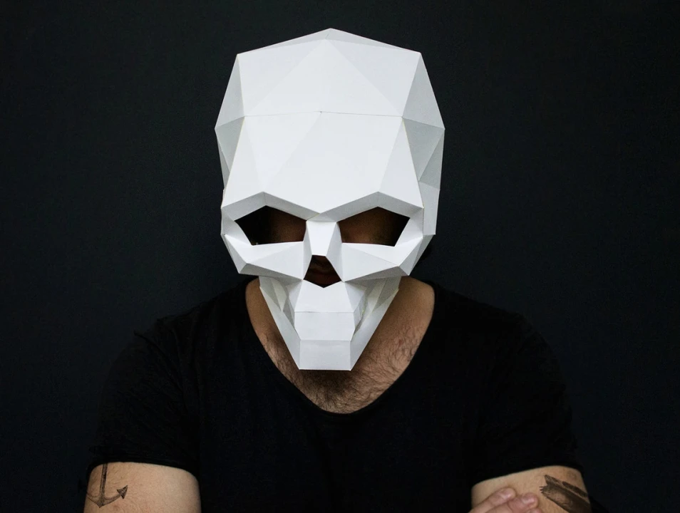 DIY Skull Mask, Low Poly Paper Craft Template, Printable Skull Mask, Instant Pdf Download, 3D Low Poly Mask, Origami, Skull Mask Full Head