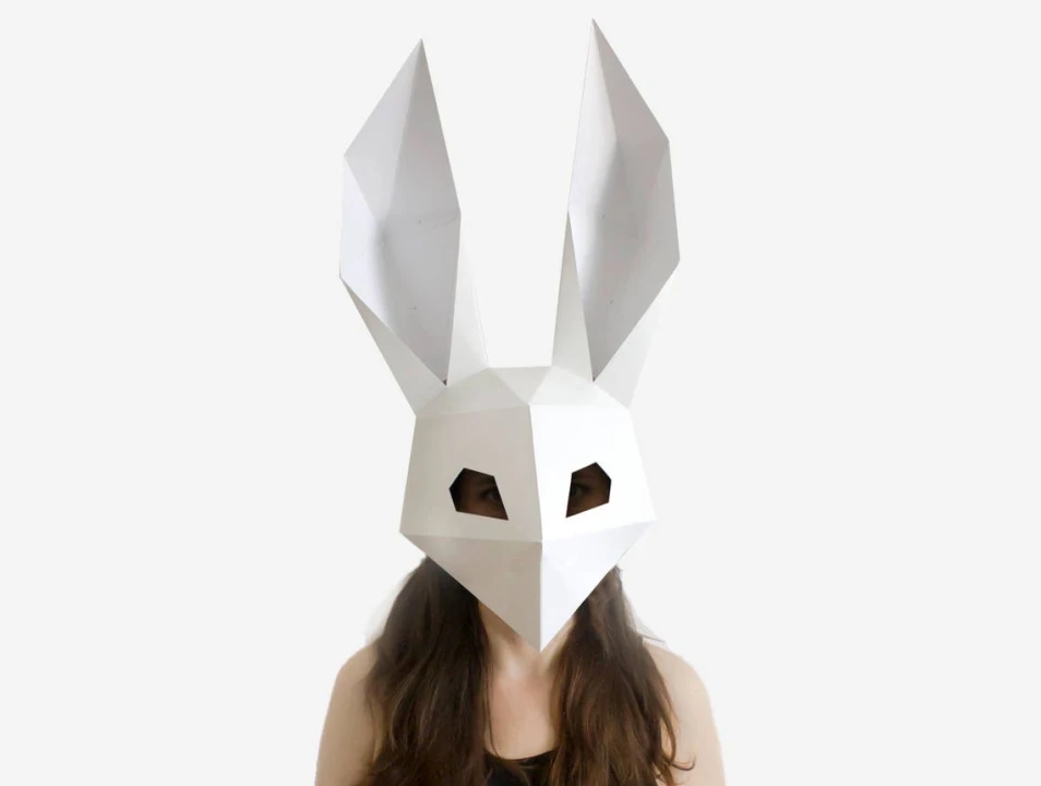 Rabbit Mask, Bunny Mask, DIY Printable DJ Mask, Instant Pdf Download, 3D Low Poly Masks, Origami Mask, Halloween Mask