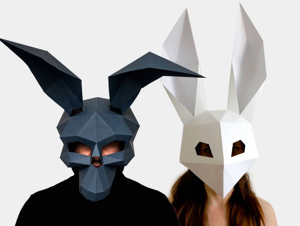 Skull Mask, Low Poly Rabbit Mask, DIY printable Masks, Instant Pdf download, DIY Halloween Mask, Printable Mask, DIY Polygon Masks