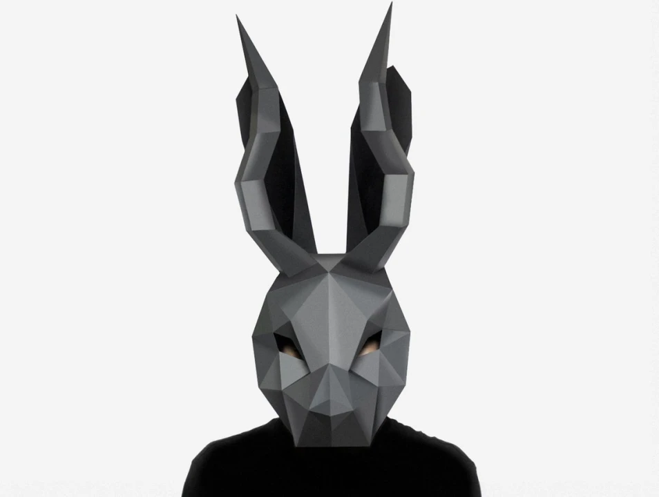 DIY Jackalope Mask, Wolpertinger, Paper Craft Template, Printable Face Mask, Instant Pdf Download, Low Poly, Origami, Mythological Creature