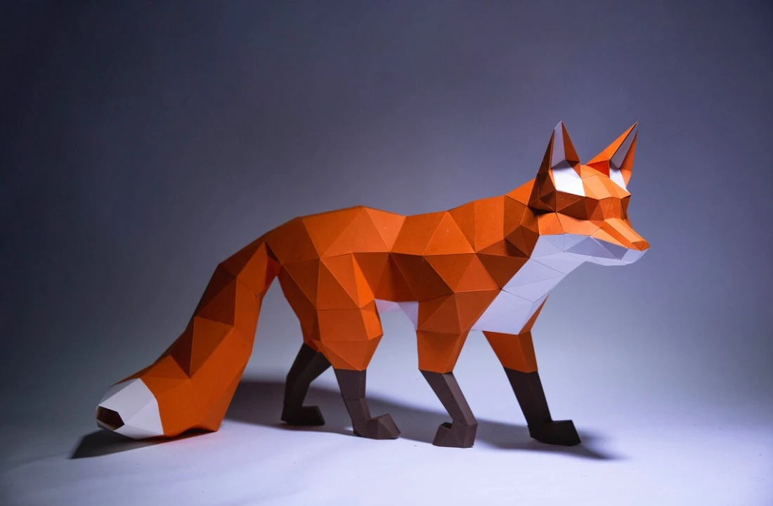 Fox Walk Paper Craft, Digital Template, Origami, PDF Download DIY, Low Poly, Trophy, Sculpture, 3D Model