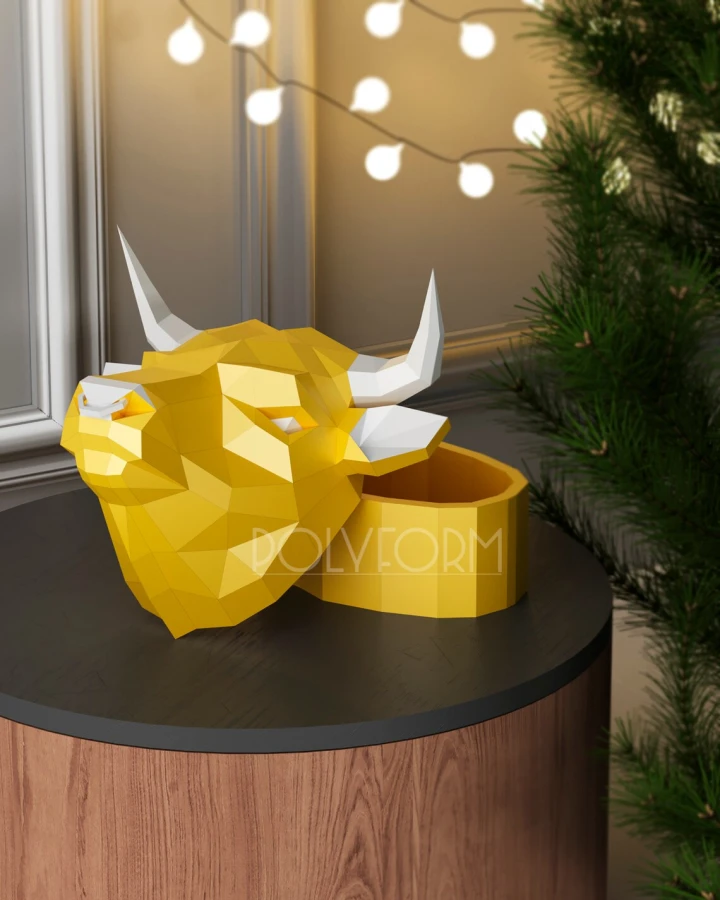Bull Gift box Low Poly Papercraft PDF template Model Sculpture