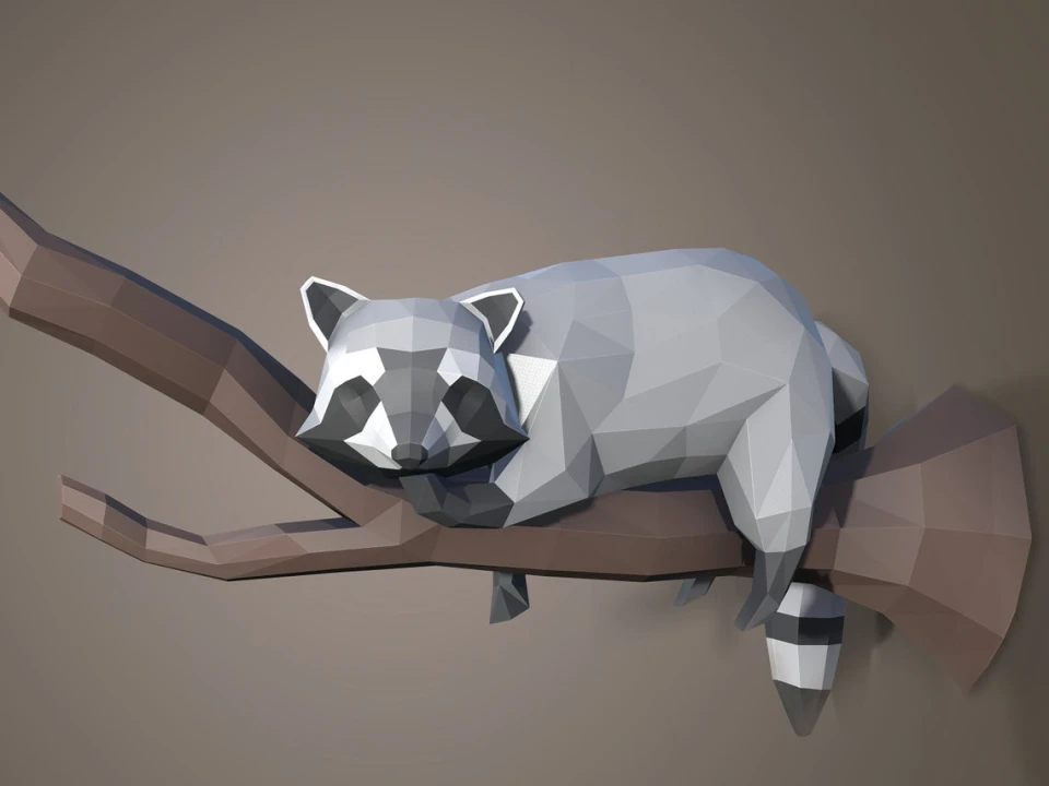 Papercraft Raccoon, Paper Craft Raccoon Model, Raccoon PDF template, 3D ...