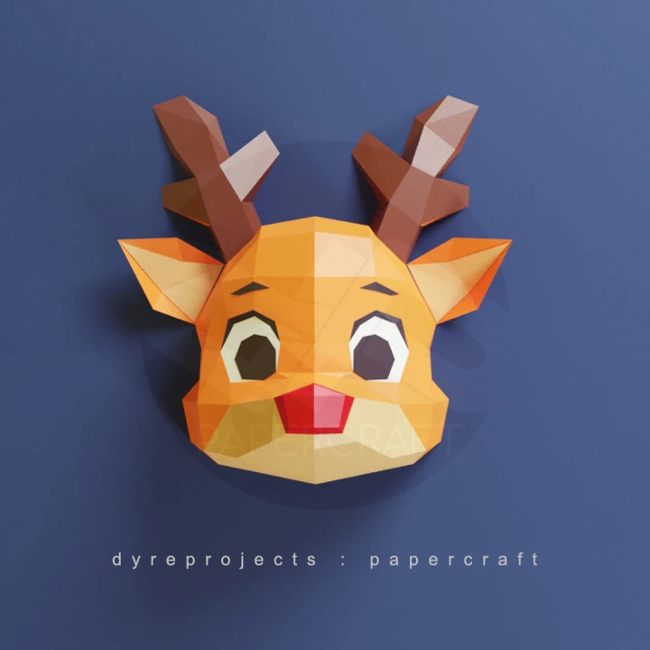 DIY lowpoly Papercraft Rudolph - Digital template - DIY - Wall ...