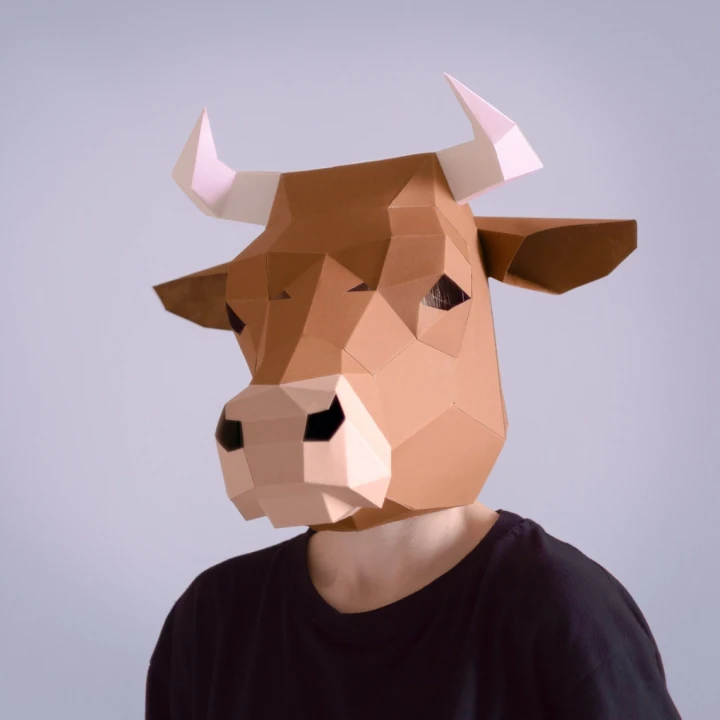 Cow mask template - DIY Animal Head, Halloween mask, Instant Pdf download, Printable Template, Papercraft Mask, 3D Polygon Masks, Low Poly,