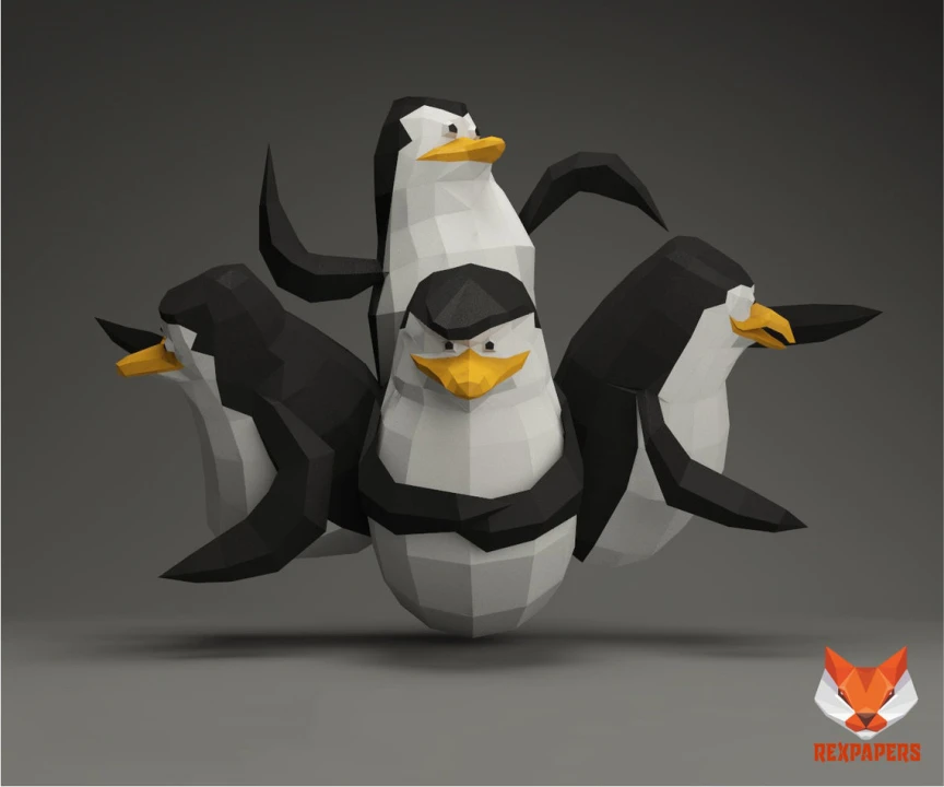 The Penguins of Madagascar Papercraft, PDF Template, DIY 3d Model, FanArt, Paper Sculpture, Low Poly, Pepakura Craft, Manualidad