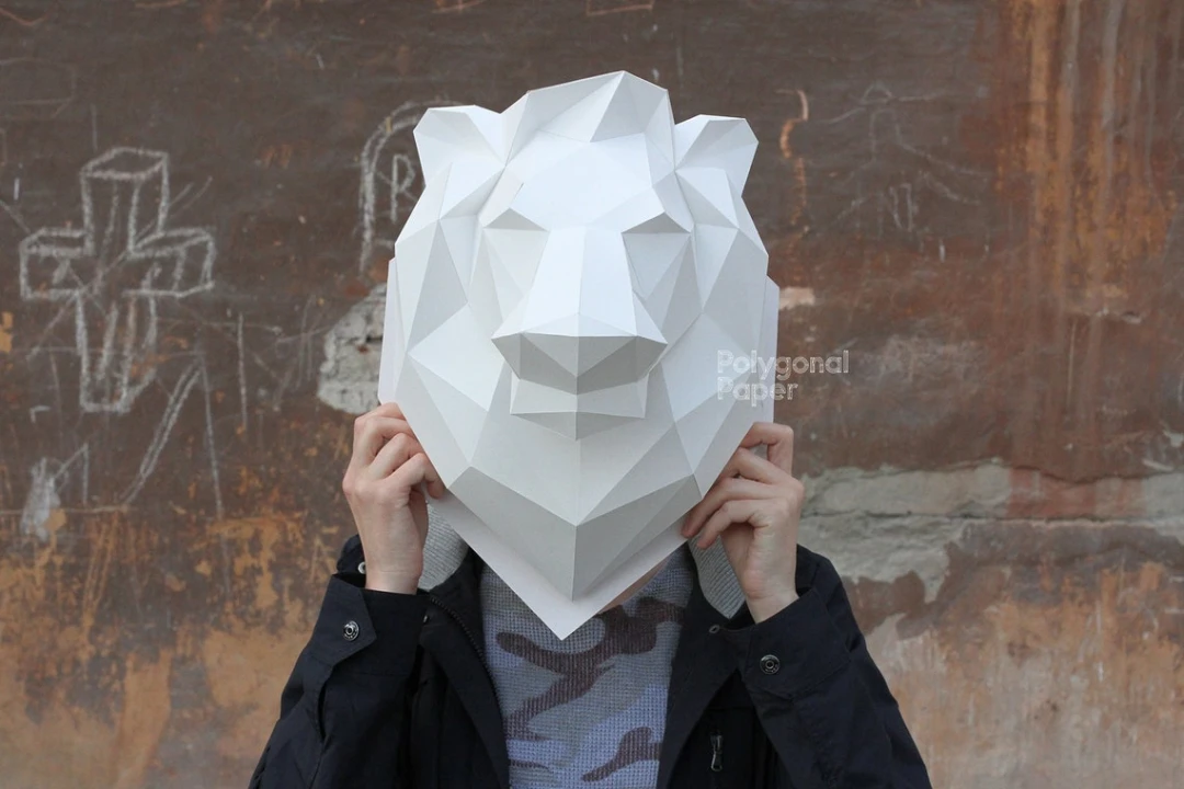 Lion Head: Digital Files for Papercraft. Printable PDF Template. 3d Origami Low Poly Model DIY.