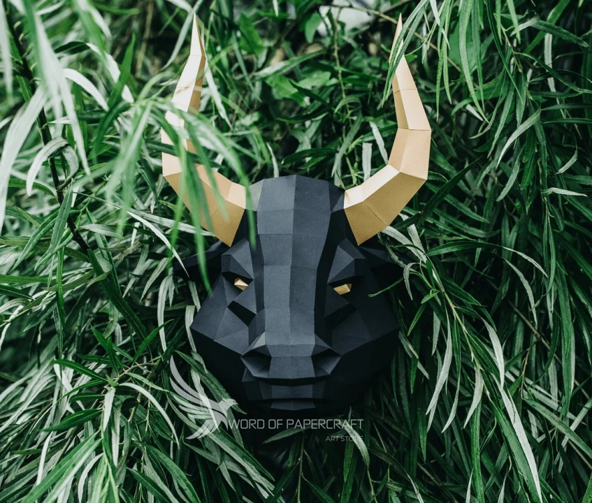 Bull Head Low Poly Papercraft, Paper Sculpture, Low Poly PDF Template, DIY Decor & Gift