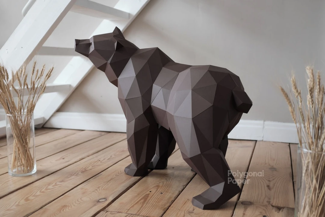 Bear: Digital Files for Papercraft. Printable PDF Template. 3d Origami Low Poly Model DIY.