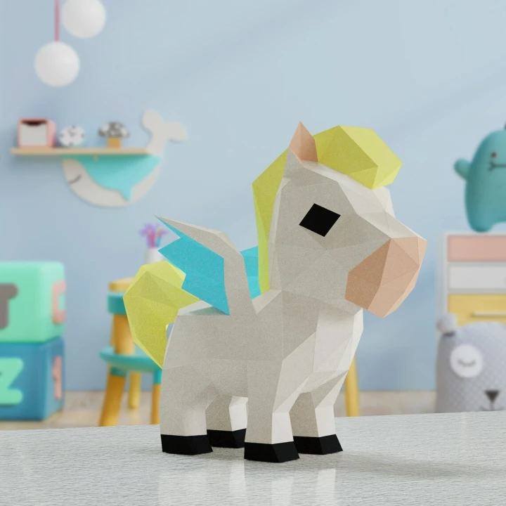 3D Low Poly Pony DIY | Pony with Wings Printable Papercraft | Unique Geometric Decoration | Original Gift | Relaxing Craft | PDF model