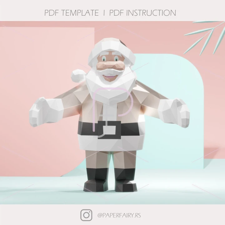 Low Poly Santa Claus 3, Papercraft Santa Claus, PDF Template, Paper Sculpture, Pepakura,