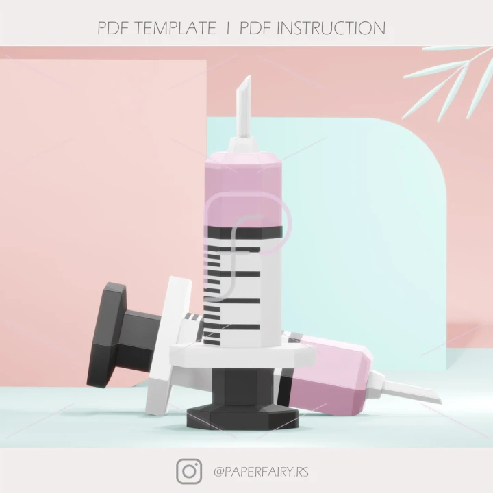 Paper Injection Printable 3D Papercraft Syringe template | Low Poly Syringe Art Decor Sculpture ...