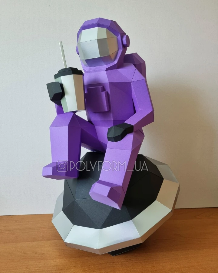 Cosmonaut Space Planet 3d paper model Low Poly Papercraft Silhouette template