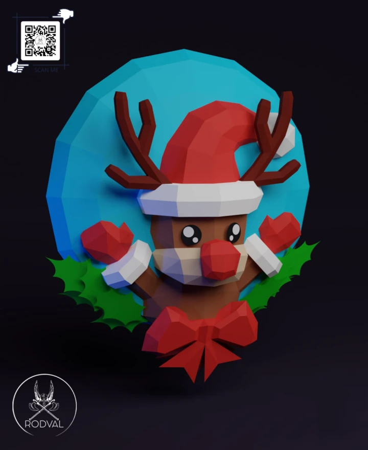 CHRISTMAS DOOR REINDEER, Papercraft, Template, DIY, Paper, Low Poly, Holiday, 3D Model, Pdf Low Poply, december, merry, Xmas CHRISTMAS DOOR REINDEER, Papercraft, Template, DIY, Paper, Low Poly, Holiday, 3D Model, Pdf Low Poply, december, merry, Xmas