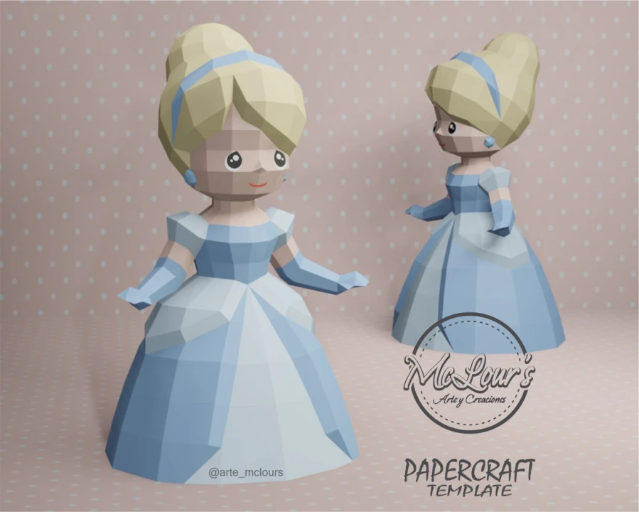 Princess Cinderella/ Cinderella/ DiY Craft/ Template PDF/ Low Poly/ Papercraft/ 3D Doll/ Origami/ Home decor