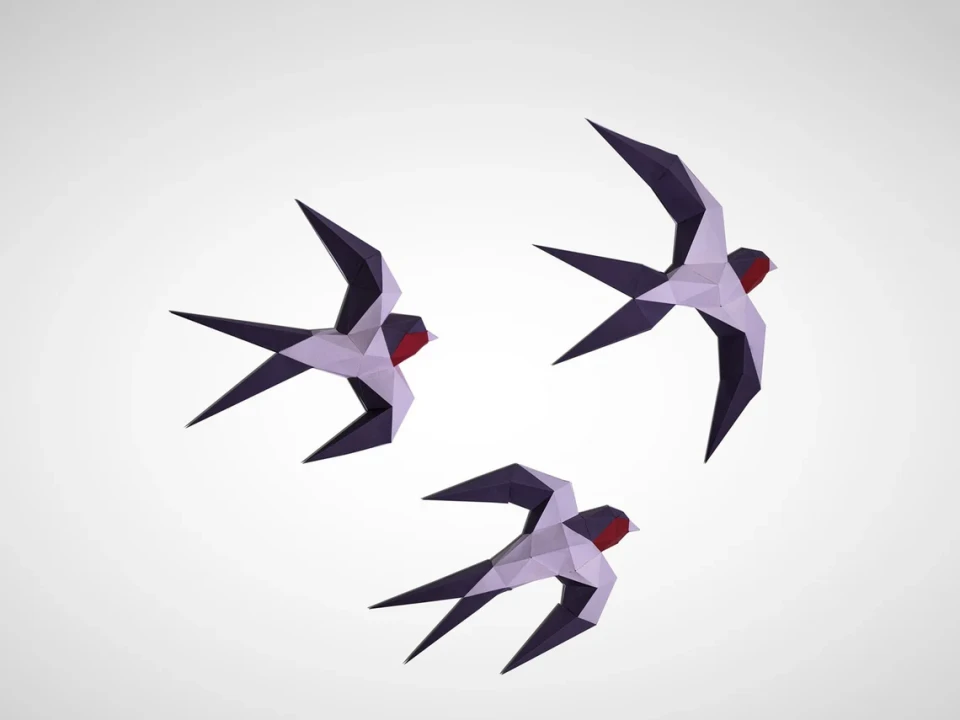 Swallows Wall Paper Craft, Digital Template, Origami, PDF Download DIY, Low Poly, Trophy, Sculpture, Swallows Wall Swallows Wall Paper Craft, Digital Template, Origami, PDF Download DIY, Low Poly, Trophy, Sculpture, Swallows Wall