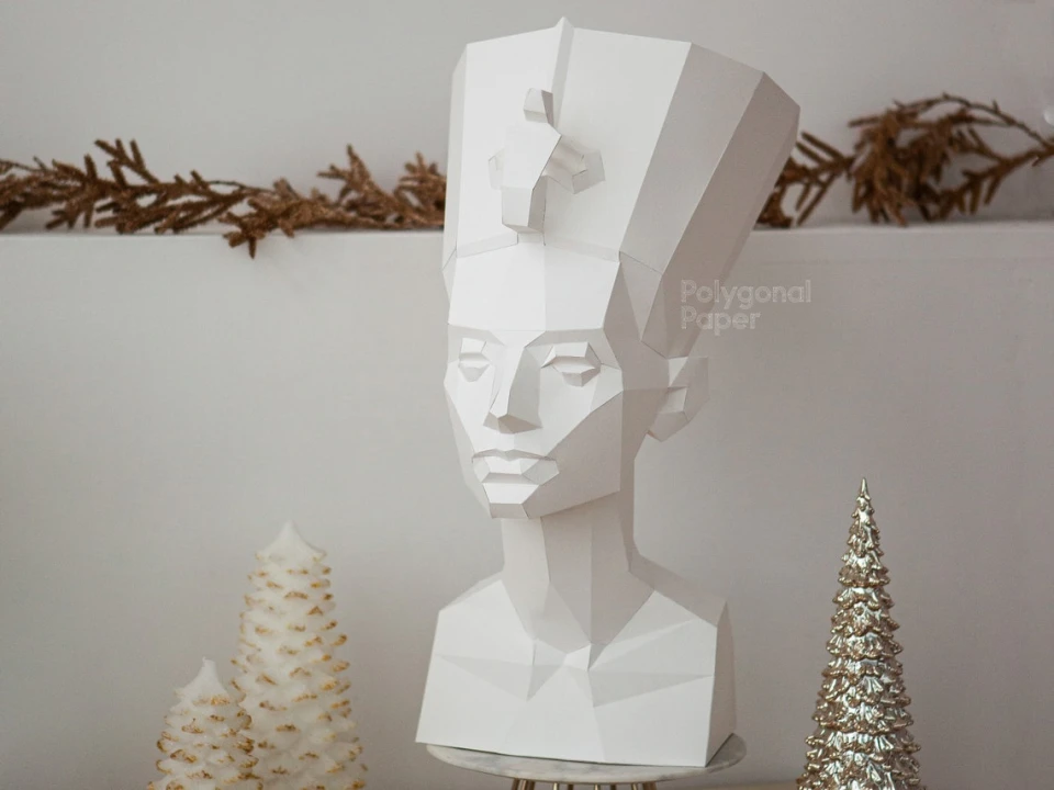 Nefertiti Bust: Digital Files for Papercraft. Printable PDF Template. 3d Origami Low Poly Model DIY.