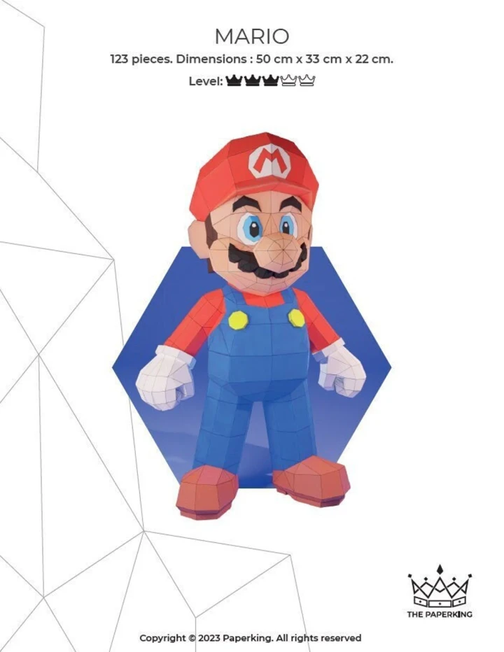 Mario Papercraft 3D, pepakura Pdf template Low polygonal Paper Sculpture Diy Decor home loft office mario lover gift Mario Papercraft 3D, pepakura Pdf template Low polygonal Paper Sculpture Diy Decor home loft office mario lover gift