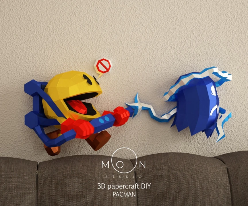Pacman, DIY, Papercraft, PDF, Low Poly, Cricut, Maker, Cameo, Paper ...