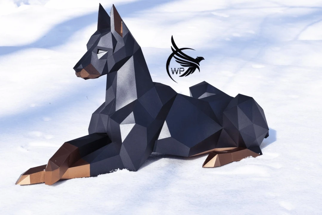 Papercraft Doberman Low poly, PDF Template, Low Poly Paper Recumbent Doberman Dog DIY Gift Wall Decor for Home Pepakura Digital Handmade