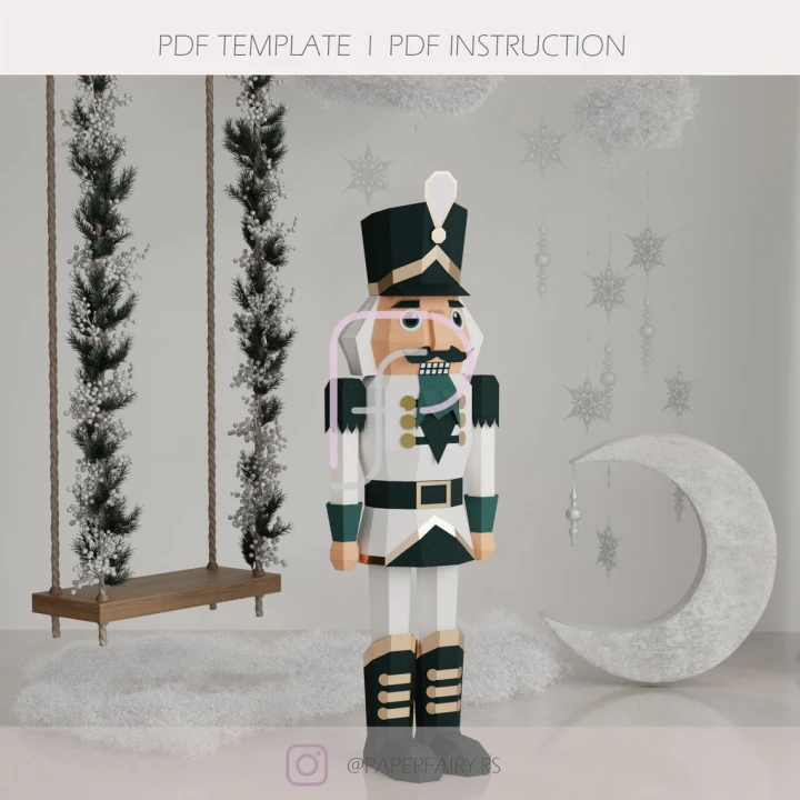 Low Poly Nutcracker Soldier,Papercraft Nutcracker, PDF Template, Paper Sculpture, Pepakura, Handmade, Christmas