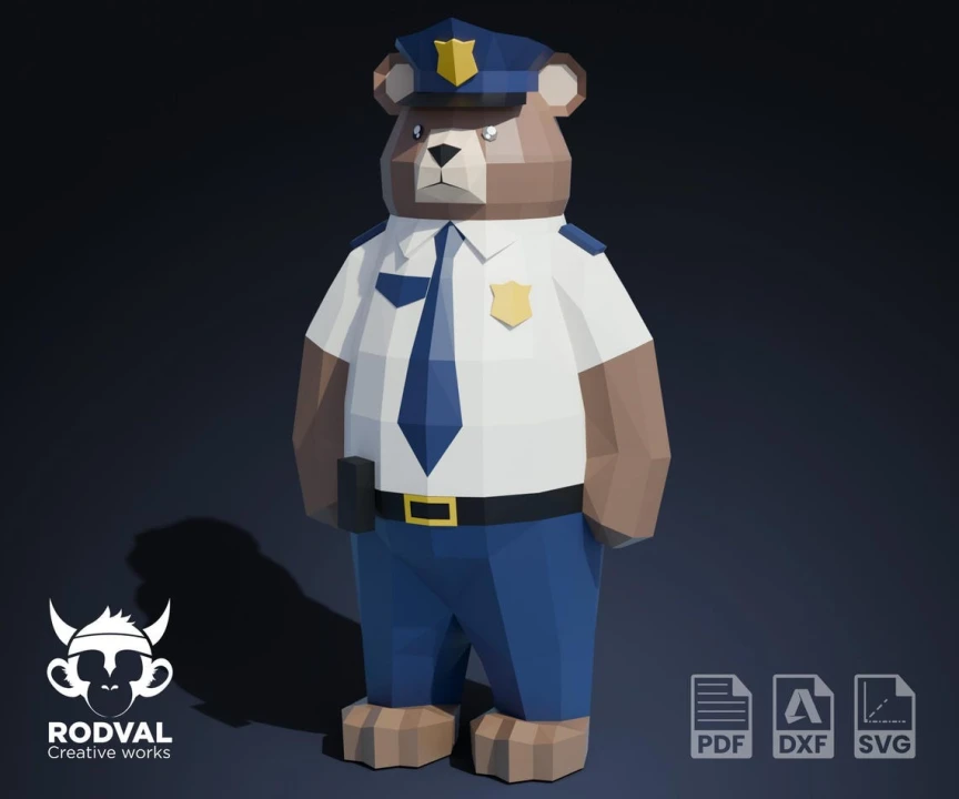 POLICE TEDDY, bear, Papercraft, Template, DIY, Paper, Low Poly, Cute, Kawaii, 3D Model, Pdf Low Poply, Kids Toy POLICE TEDDY, bear, Papercraft, Template, DIY, Paper, Low Poly, Cute, Kawaii, 3D Model, Pdf Low Poply, Kids Toy