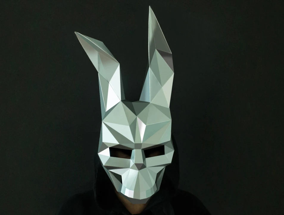 Horror Rabbit Mask, Halloween Mask, Instant Pdf download, Printable Mask, DIY Low Poly Mask, Paper Craft Template, Rabbit Horror Mask