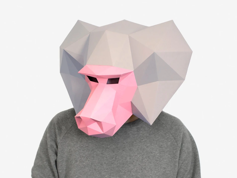 DIY Baboon Mask, Monkey Mask, 3D Paper Craft Template, Halloween Mask, Printable Low Poly Paper Mask, Instant Pdf Download, Origami Mask