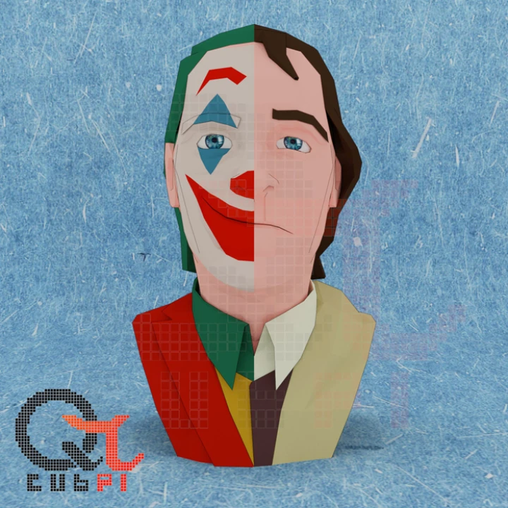 Joker Bust 3D Decor Low poly Papercraft, DIY, PDF Joker Bust 3D Decor Low poly Papercraft, DIY, PDF