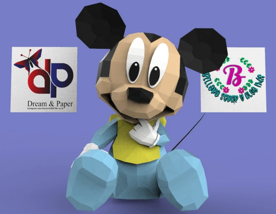 Baby Mickey Papercraft , PDF Template, DIY 3d Model, FanArt, Paper Sculpture, Low Poly, Pepakura, Craft, Manualidad, Arte de Papel Baby Mickey Papercraft , PDF Template, DIY 3d Model, FanArt, Paper Sculpture, Low Poly, Pepakura, Craft, Manualidad, Arte de Papel