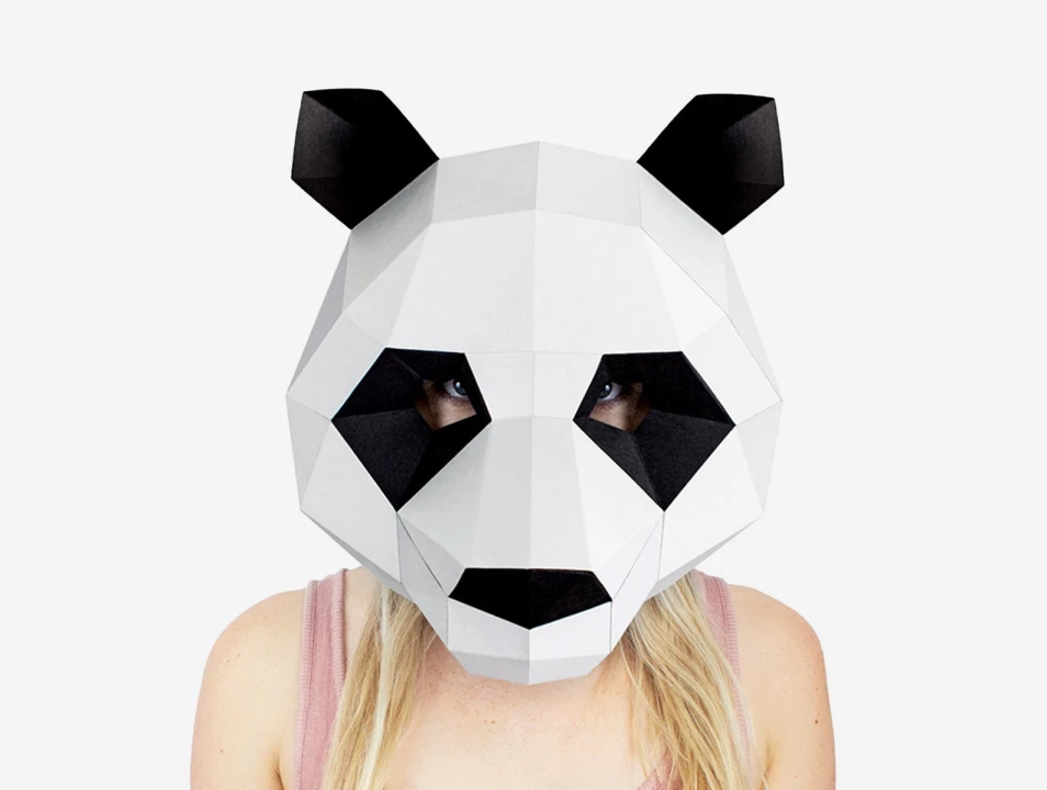 Cute Panda Mask, DIY Gift Idea, DIY Printable Animal Mask, Instant Pdf Download, 3D Low Poly Masks, Papercraft Template, Origami Panda