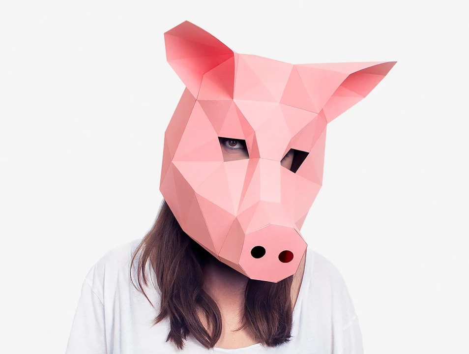 Pig Mask, Pig Paper Craft Template, DIY Printable Animal Mask, Instant Pdf Download, 3D Low Poly Mask, Origami Pig, Pig Gift Idea