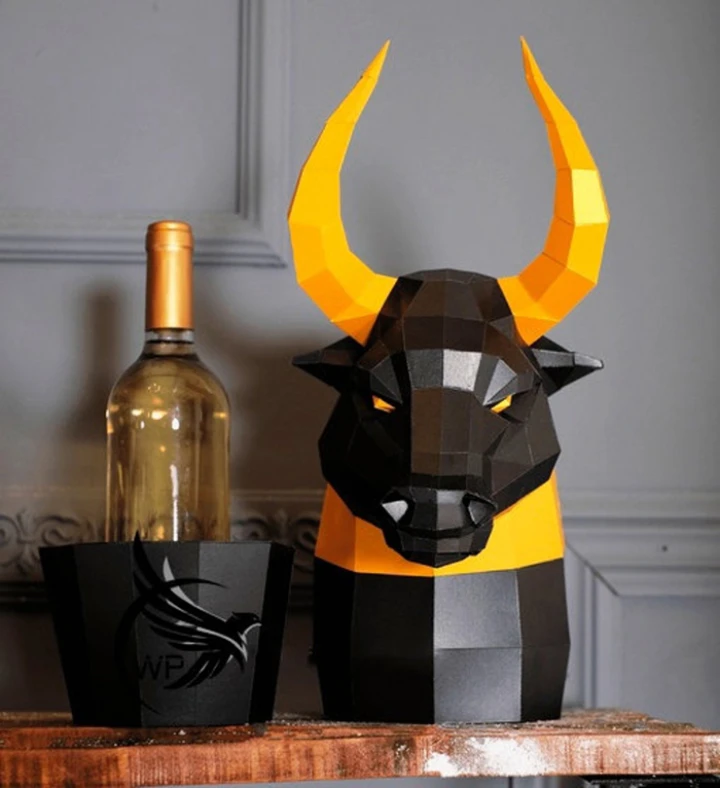 Bull Wine Box Low Poly Papercraft, Paper Sculpture, Low Poly PDF Template, DIY Decor & Gift