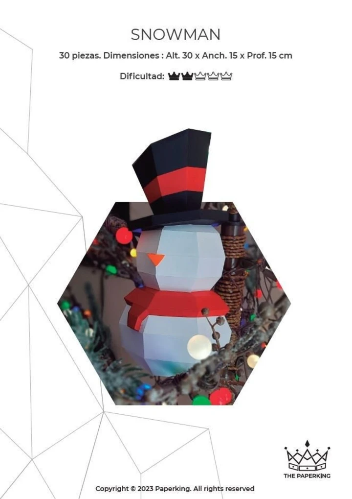 Snowman Muñeco Papercraft 3D, pepakura Pdf template Low polygonal Paper Sculpture Diy Decor home loft office gift