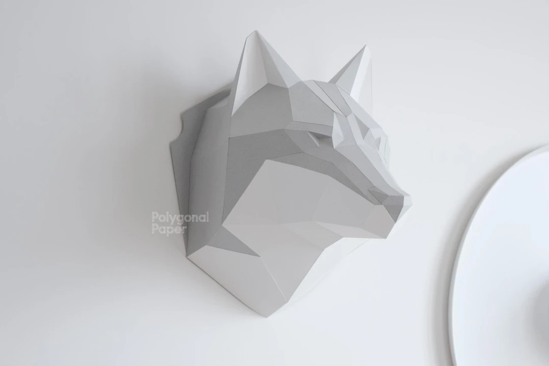 Wolf Head: Digital Files for Papercraft. Include Printable Pdf Template, DXF, SVG Drawings for Download. 3d Origami Low Poly Model DIY.