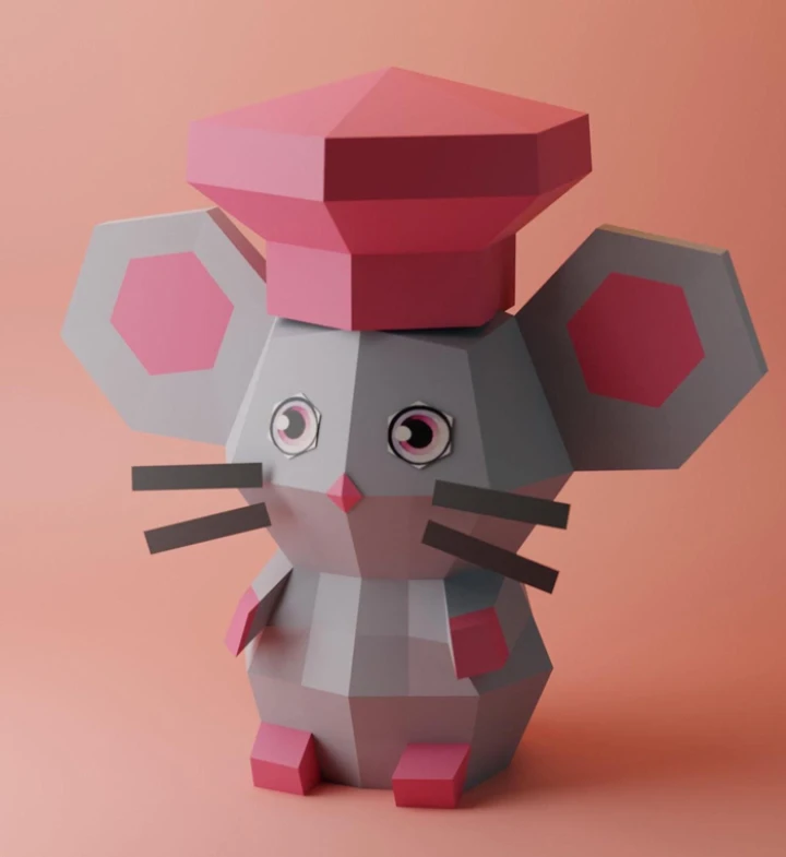 Chef Mouse Papercraft – 3D Low Poly Mouse with Chef Hat, DIY Paper Model, PDF Template, Kitchen Decor, Kids Craft, Paper Sculpture Chef Mouse Papercraft – 3D Low Poly Mouse with Chef Hat, DIY Paper Model, PDF Template, Kitchen Decor, Kids Craft, Paper Sculpture