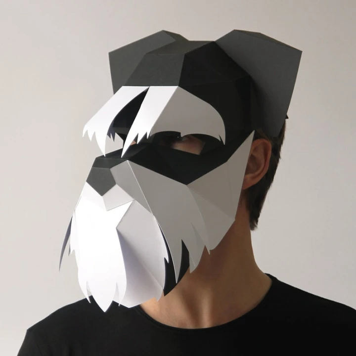 DOG Mask - Build your own Schnauzer 3D dog mask from card, using this PDF mask template