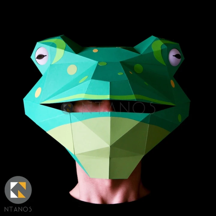 FROG Mask - Make your own frog full head mask from card, using this PDF mask template