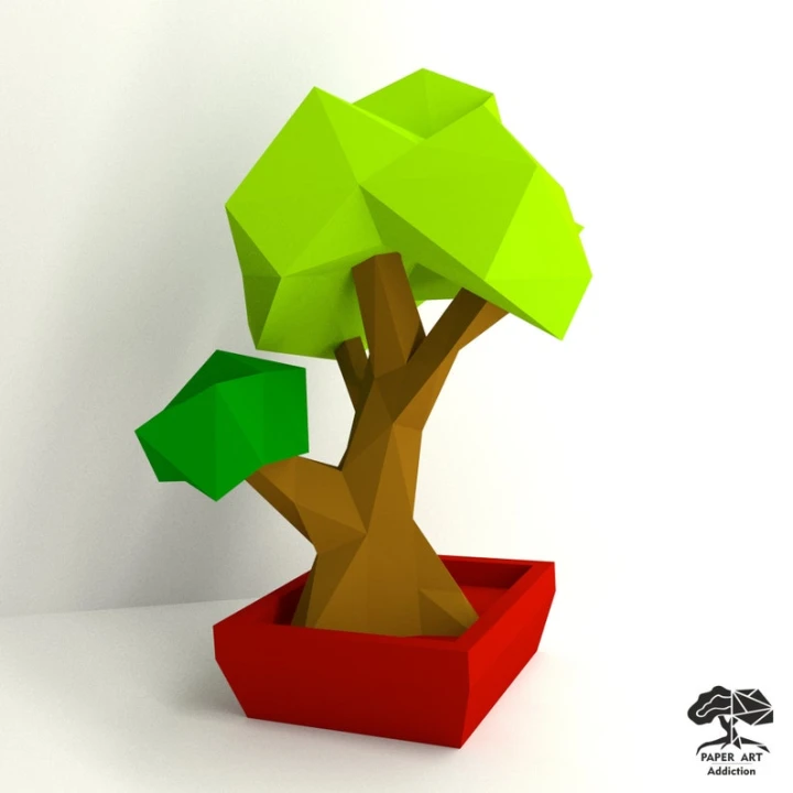 DIY Bonsai Tree model, 3D Papercraft PDF pattern / Simple Origami Low poly paper Sculpture for kids Room Decor or plant lover Lady gift