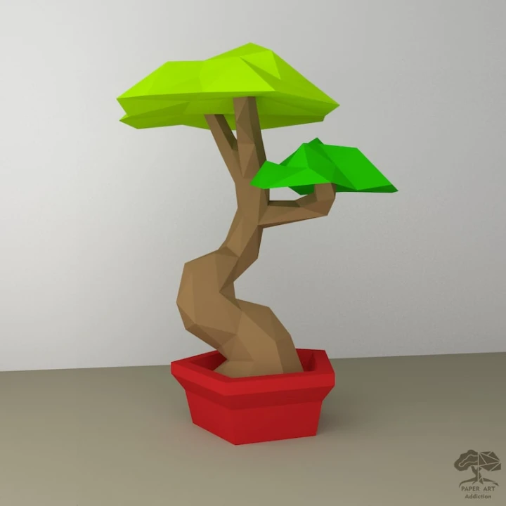 DIY Deformed Bonsai Tree model, 3D Papercraft PDF pattern/ Simple low poly paper Sculpture for kids Room Decor as the Twisted oak/ pine tree