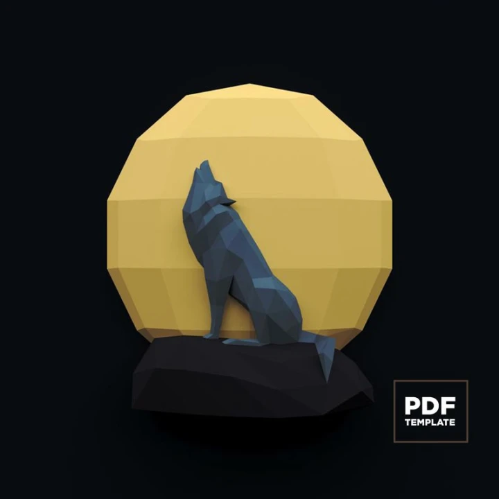 Howling Wolf Papercraft Low Poly Decoration, PDF Template, DIY Paper 3D CumulusCraft