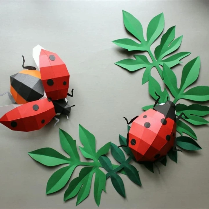 Set "WALL LADYBUGS" 2 Papercraft Template PDF + Files For Cutting Machine