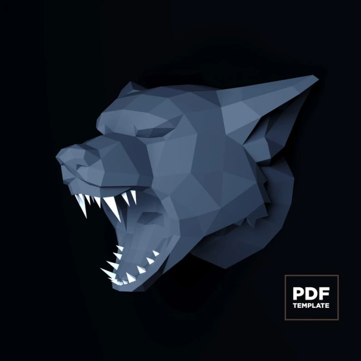 Wolf Head Papercraft Low Poly Decoration, PDF Template, DIY Paper 3D CumulusCraft