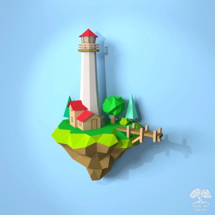 Lighthouse on rocks 3D Papercraft PDF Pattern Template/ DIY Low poly paper Light house as decor sculpture/ Pepakura Cardstock model building