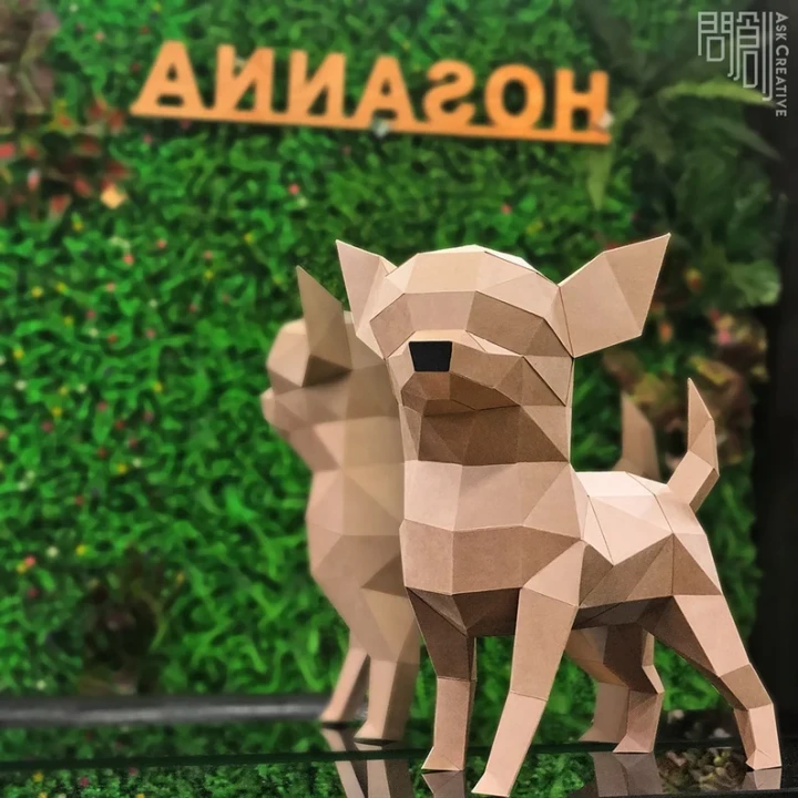 Chihuahua paper model ,Papercraft , DIY , Low poly , PDF Papercraft , Chihuahua Model , Chihuahua low poly , Chihuahua