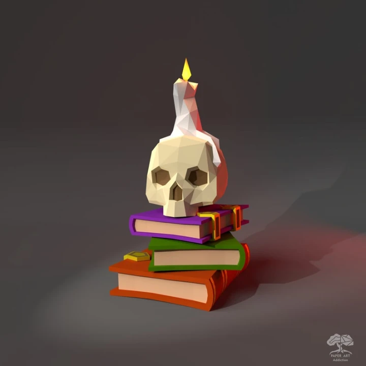 Skull with candle 3D Papercraft PDF pattern / DIY low poly Halloween Decor Sculpture / Paper Craft Cardstock model of creepy human skull