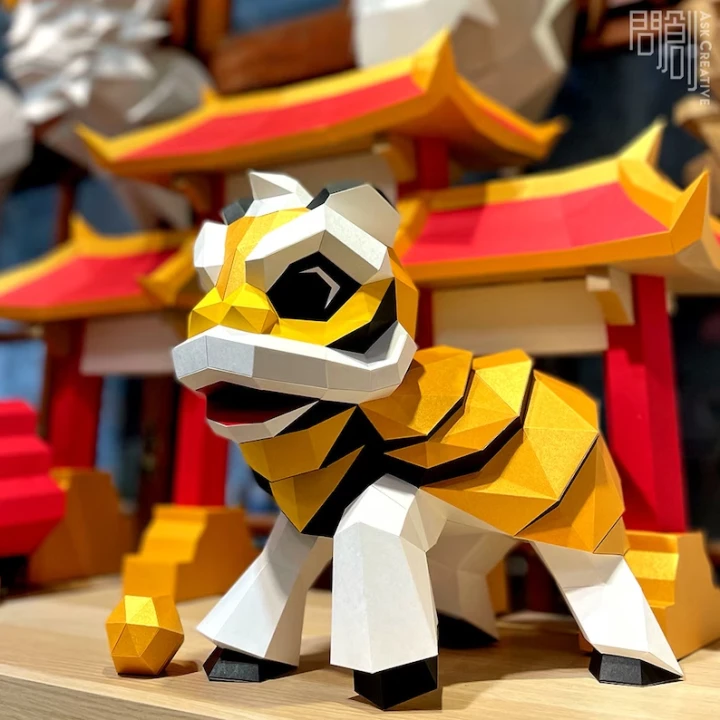 Gold Dance Lion,Papercraft , DIY , Low poly , PDF Papercraft , Dance Lion Model , Dance Lion low poly , China New year