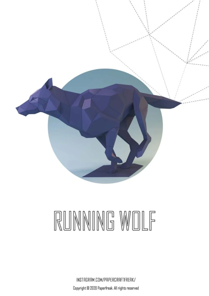 Papercraft 3D RUNNING WOLF FIGURE pepakura Low Poly Paper Sculpture DiY gift Decor home and office pattern template animal trophy polygonal Papercraft 3D RUNNING WOLF FIGURE pepakura Low Poly Paper Sculpture DiY gift Decor home and office pattern template animal trophy polygonal